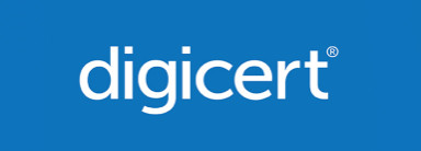 White DigiCert logo on blue background