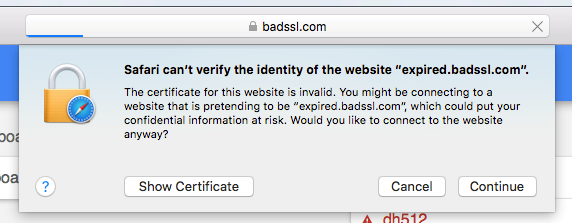 the ssl certificate error safari