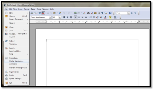 how to create a digital signature in openoffice