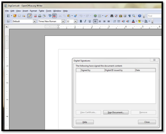 how to create a digital signature in openoffice