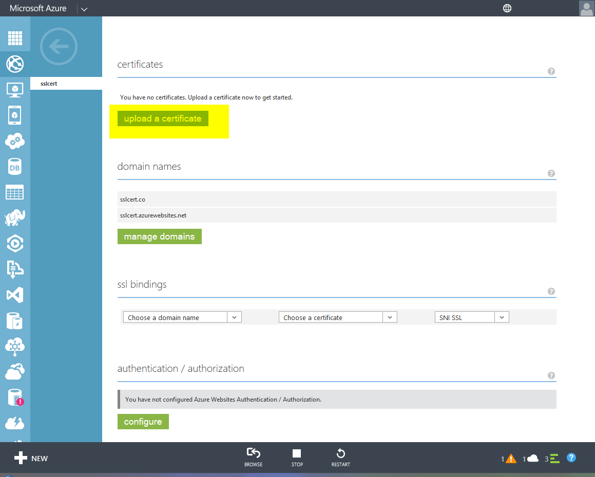 Windows Azure Website: CSR Creation SSL Certificate Installation