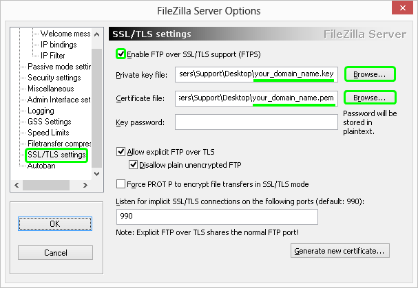 SSL Certificate Installation FileZilla